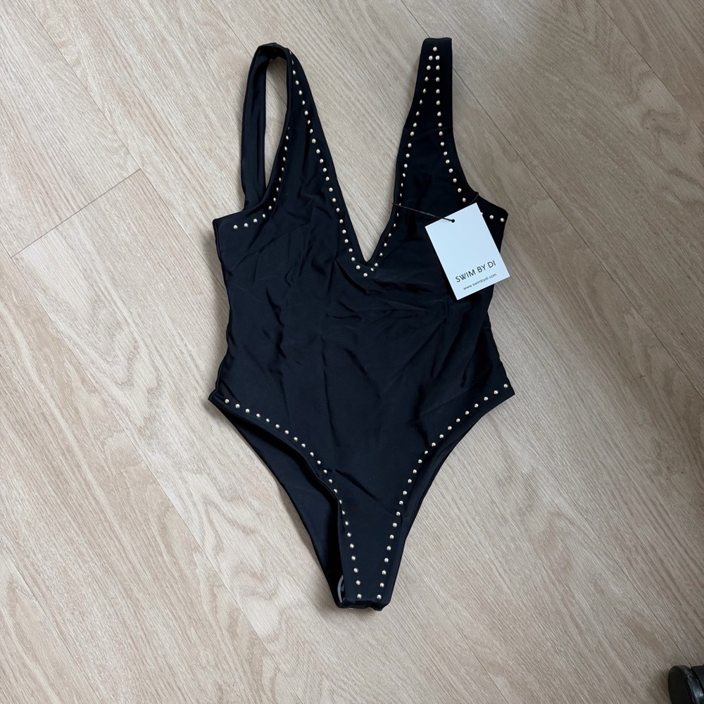 Chic Black Studded One-Piece Swimsuit